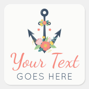 Sticker Carré Ancre florale Foi nautique Marine & Coral Daisy