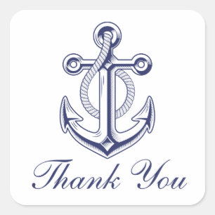 Sticker Carré Ancre Marine Bleu Mariage nautique Merci