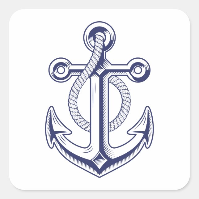 Sticker Carré Ancre Marine Océan Bleu Marine Mariage nautique (Devant)