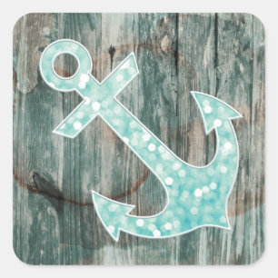 Sticker Carré Ancre nautique de parties scintillantes de Bokeh