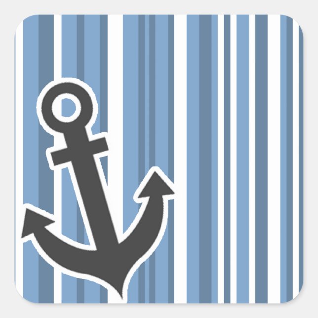 Sticker Carré Ancre Nautique; Gris Bleu; Rayures (Devant)