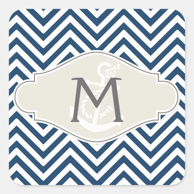 Sticker Carré Ancre nautique moderne Preppy Chevron Stripe (Devant)