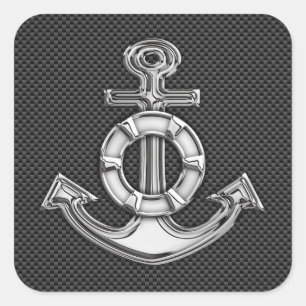 Sticker Carré Ancre Silver Lifesaver sur fibre de carbone noire