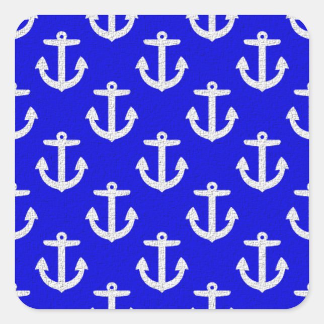 Sticker Carré Ancres blanches sur Arrière - plan bleu (Devant)