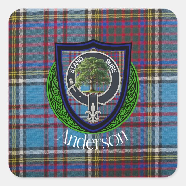 Sticker Carré Anderson Scottish Clan Tartan et Crest (Devant)