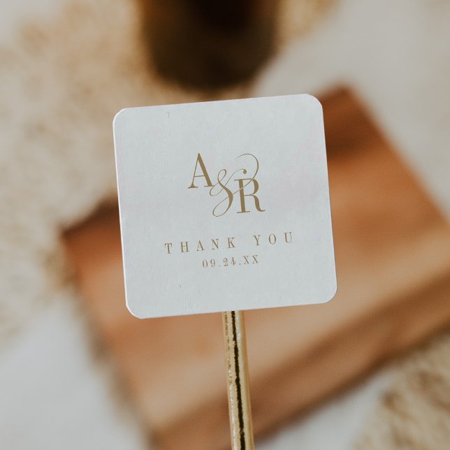 Sticker Carré ANDREA Classic Or simple Merci Mariage blanc or (ANDREA Classic Simple Gold White Wedding Thank You Square Sticker)