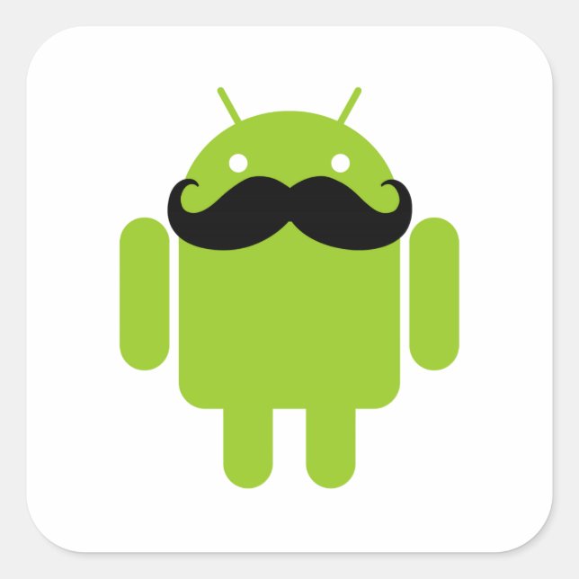 Sticker Carré Android Robot Black Mustache Graphisme (Devant)