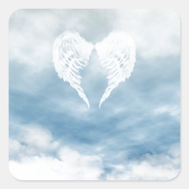Sticker Carré Ange des ailes dans le ciel bleu nuageux (Devant)