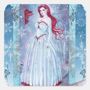 Sticker Carré Ange d'hiver avec imprimé cardinal imaginaire