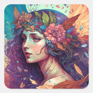 Sticker Carré Ange fée colorée ailes Imaginaire Art