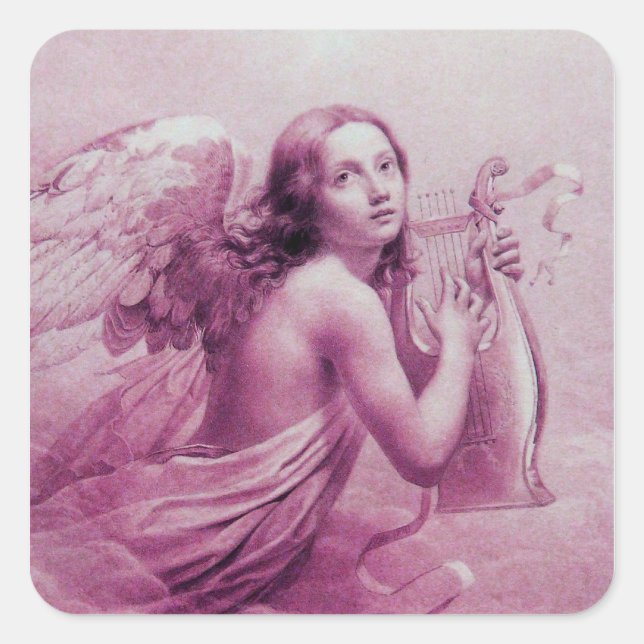 STICKER CARRÉ ANGE JOUER LYRA SUR LES NUAGES (Devant)