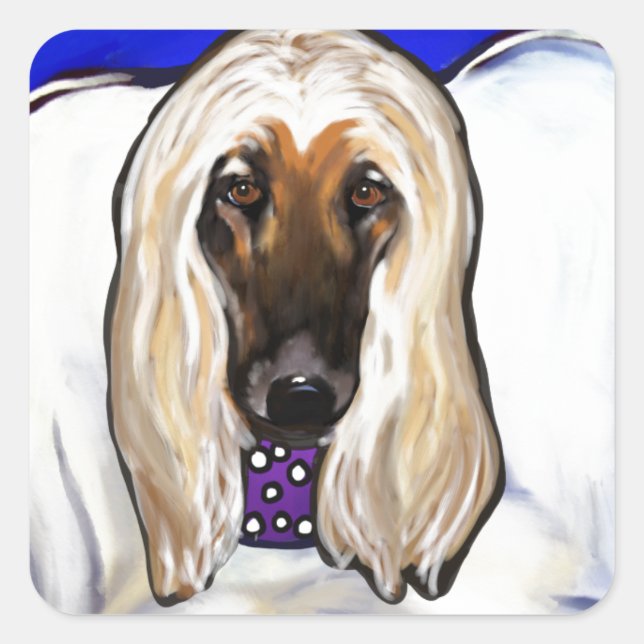 Sticker Carré Ange Lévrier Afghan (Devant)
