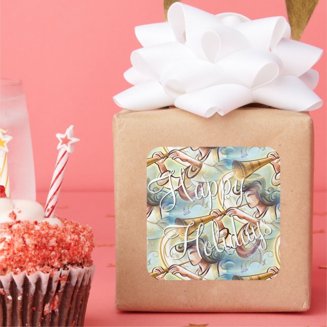 Sticker Carré Ange Pastel Coloré Avec Trumpet (Fête)