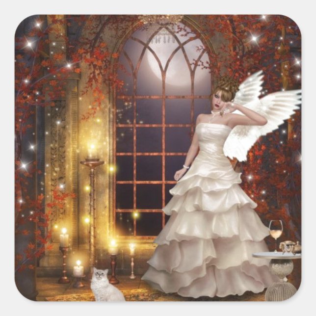 Sticker Carré Ange Triste Avec Kitty (Devant)