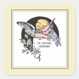 Sticker Carré Ange Vintage En Souvenir Affectueux, Souvenir, Or