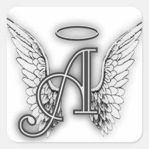 Sticker Carré Angel Alphabet A Initiale Dernière Ailes Halo