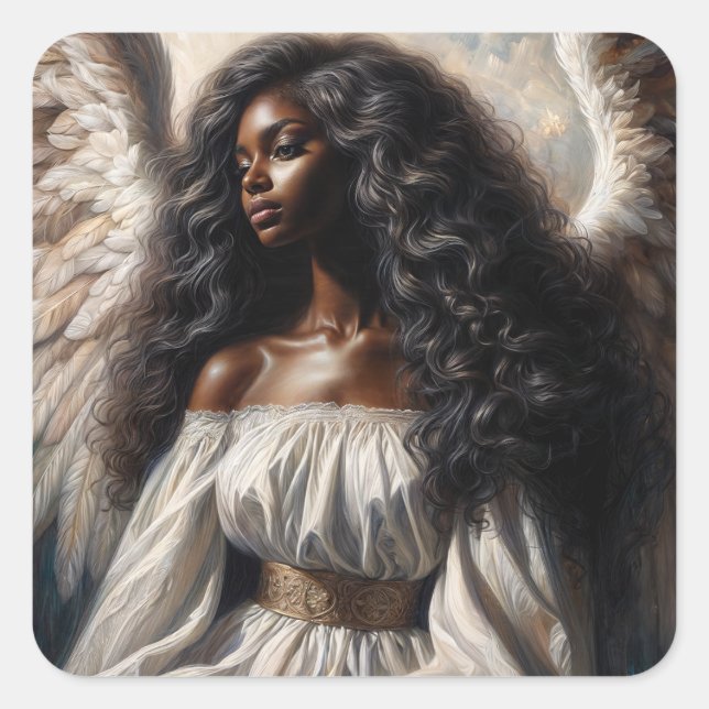 Sticker Carré Angel Black Woman With Long Hair (Devant)
