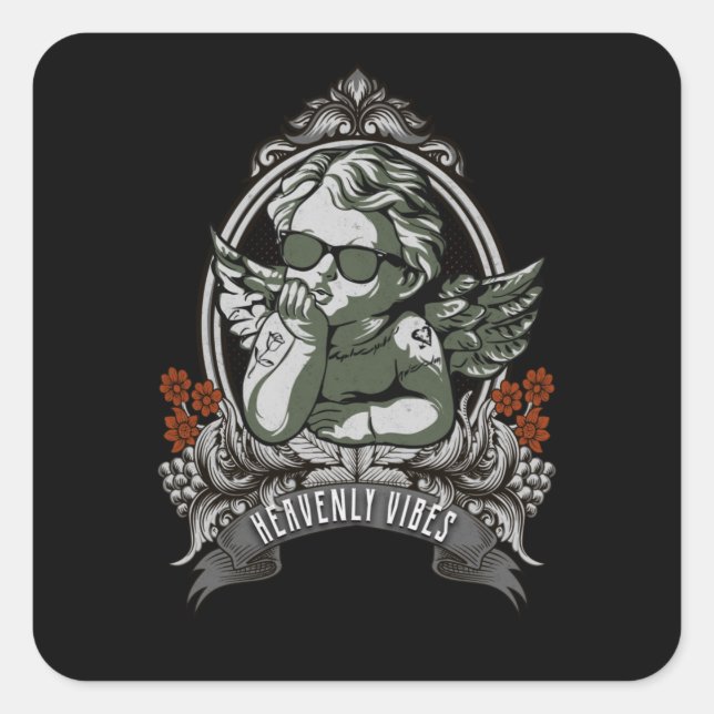 Sticker Carré Angel Dreamy Heaveny Vibes Cool tatouage Art (Devant)