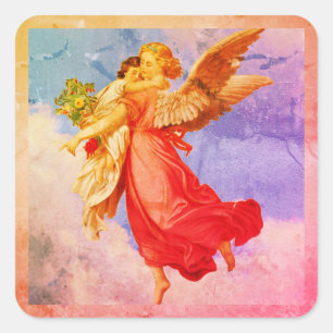Sticker Carré Angel Et Enfant Art Vintage