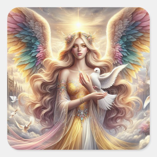 Sticker Carré Angel Holding Dove - Angel Series Collection d'art (Devant)