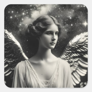 Sticker Carré Angel Stars Noir et Blanc