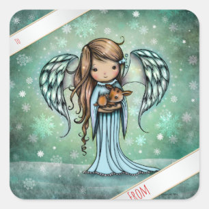 Sticker Carré Angel tenant Fawn Illustrated Art