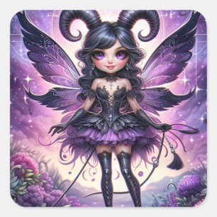 Sticker Carré Angelina Purple Gothic Fairy Scorpion Cornes Zodia