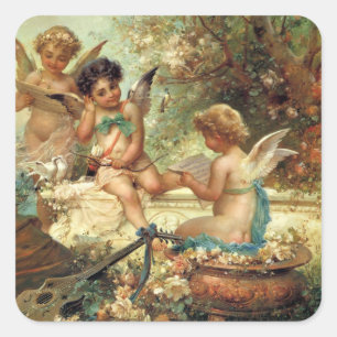 Sticker Carré Angels de musicien par Hans Zatzka, Art Victorien