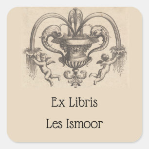 Sticker Carré Anges vintages et ex-libris de fontaine de