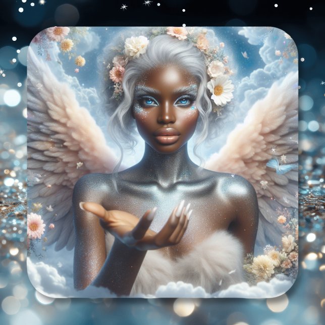 Sticker Carré Angle noir avec yeux bleus (Créateur téléchargé)