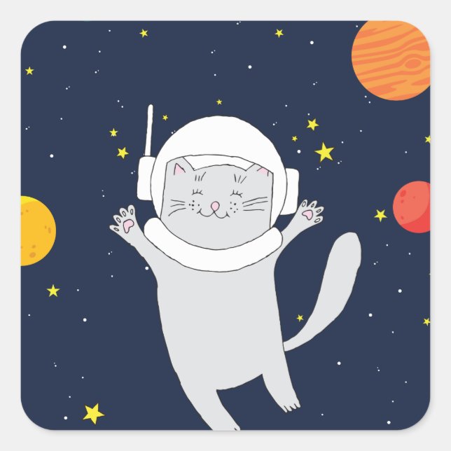 Sticker Carré Animal Astronaut Chat Avec Casque Spatial Clipart  (Devant)