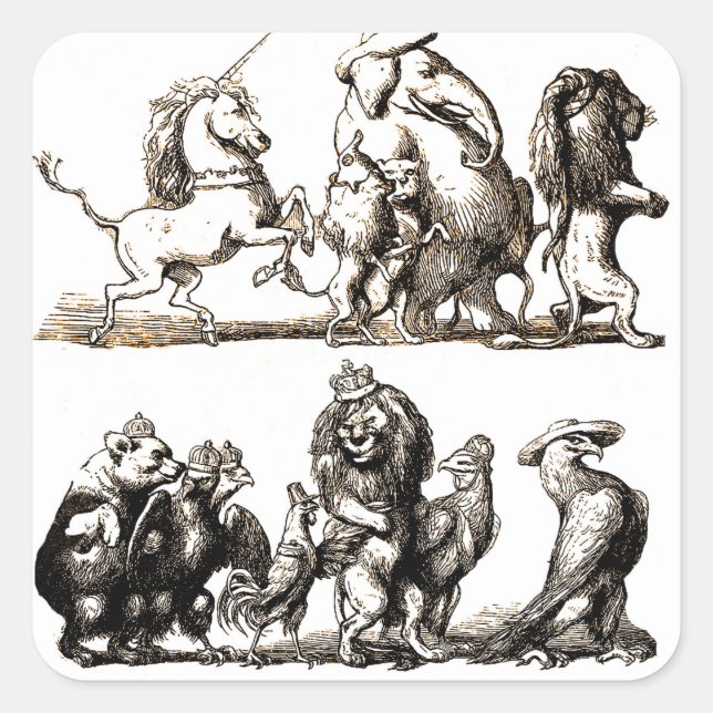 Sticker Carré Animal Cute Art Unicorn Elephant Lion Zoo (Devant)
