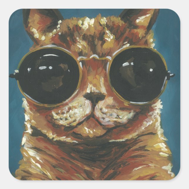 Sticker Carré Animal Dapper | Kitty dans les lunettes de soleil (Devant)