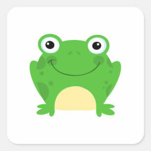 Sticker Carré Animal mignon vert amphibie de bande dessinée de
