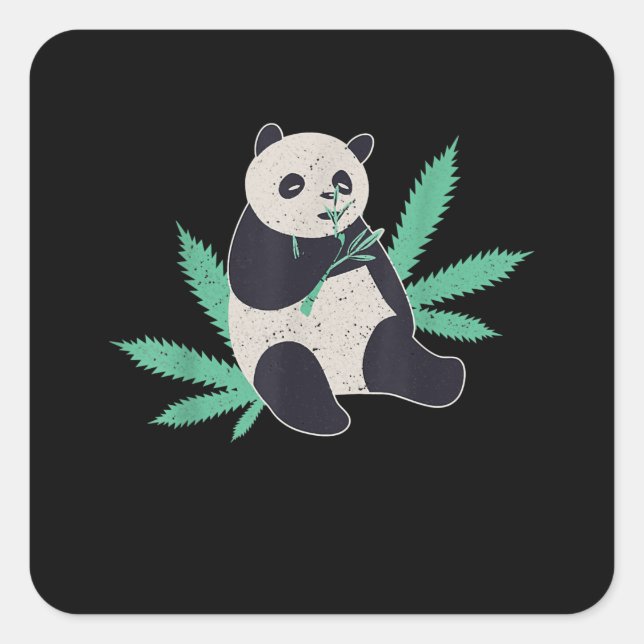 Sticker Carré Animal Panda Weed Stoner Cadeau (Devant)