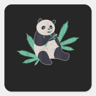 Sticker Carré Animal Panda Weed Stoner Cadeau