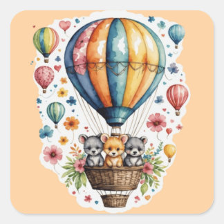 Sticker Carré Animals On A baloon