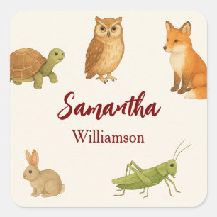 Sticker Carré Animaux adorables de la forêt, amis de la forêt
