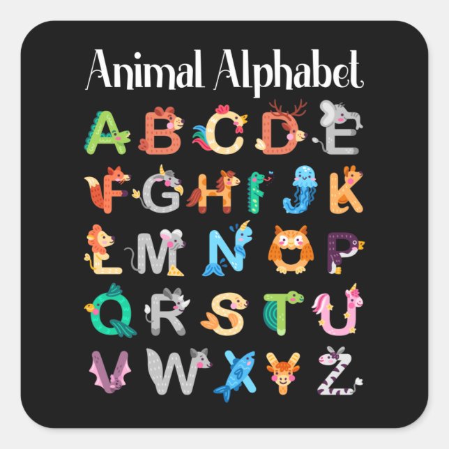 Sticker Carré Animaux Alphabet Apprentissage ABC Animaux (Devant)