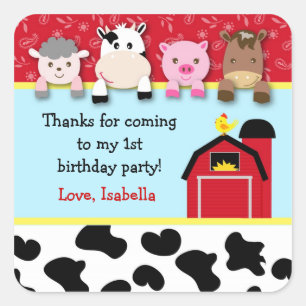 Sticker Carré Animaux de Barnyard fête d'anniversaire en faveur 