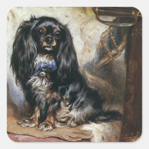 Sticker Carré Animaux de compagnie vintages, Jouet noir Chien ch