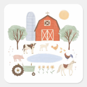 Sticker Carré Animaux de ferme Anniversaire