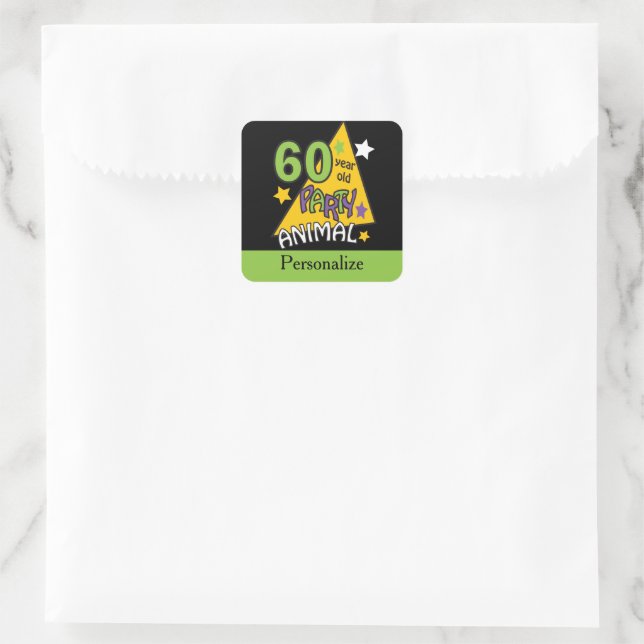 Sticker Carré Animaux de fête de 60 ans - 60e anniversaire (Sac)