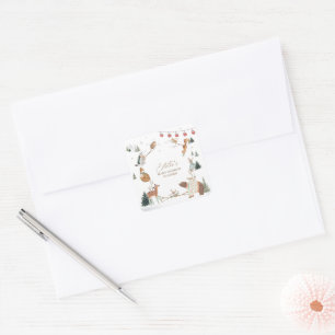 Sticker Carré Animaux de la forêt en hiver Baby Shower