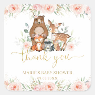 Sticker Carré Animaux de la forêt Faveur de remerciement floral