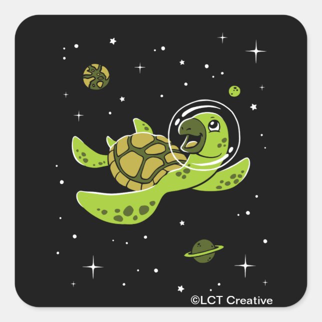 Sticker Carré Animaux de tortues dans l'espace (Devant)