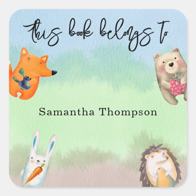 Sticker Carré Animaux forestiers - ce livre appartient à (Devant)