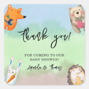 Sticker Carré Animaux forestiers - merci baby shower