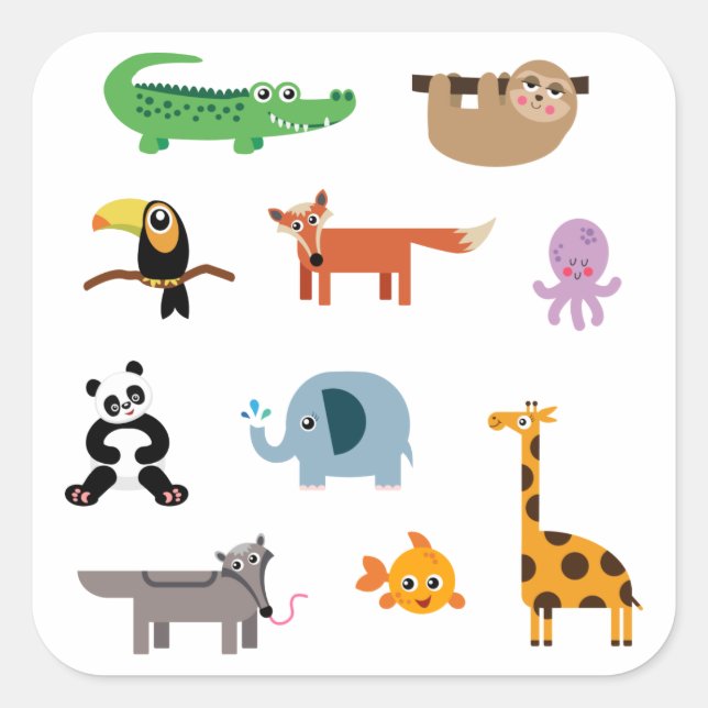 Sticker Carré Animaux mignons - Animaux sauvages (Devant)