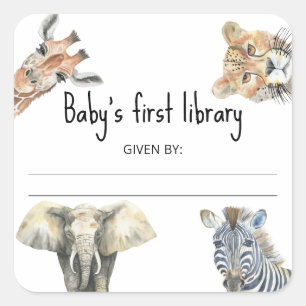 Sticker Carré Animaux sauvages de safari - Première bibliothèque